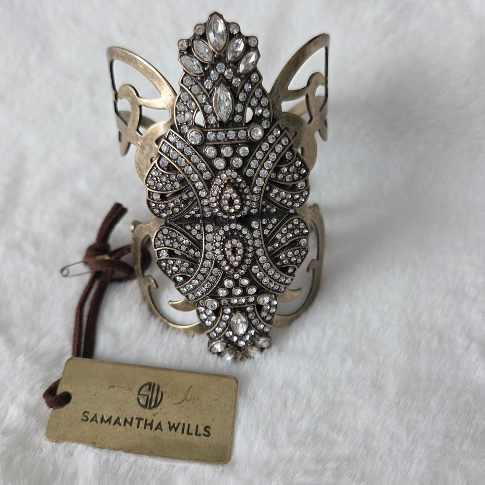 Samantha Wills Heart of Aries Cuff Bracelet Vintage Rhinestone Filigree Boho Lux